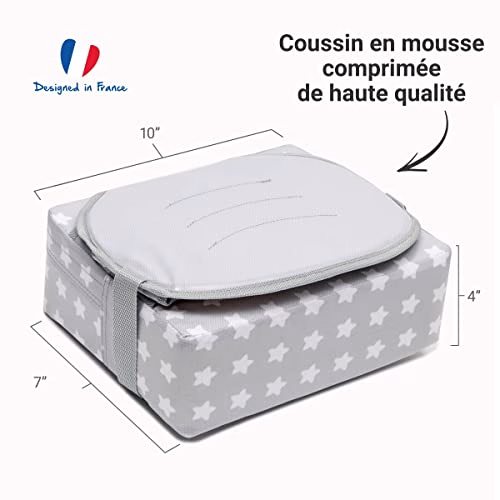 BabyToLove | Rehausseur chaise bébé compact et pliable avec coussin imperméable, harnais 3 points et poignée de transport | White Stars 2 BabyToLove | Rehausseur chaise bébé compact et pliable avec coussin imperméable, harnais 3 points et poignée de transport | White Stars pas cher