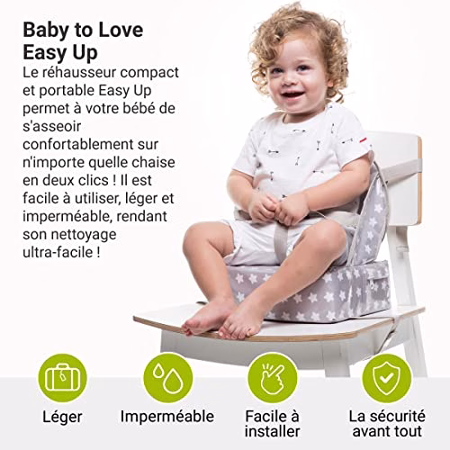 BabyToLove | Rehausseur chaise bébé compact et pliable avec coussin imperméable, harnais 3 points et poignée de transport | White Stars 3 BabyToLove | Rehausseur chaise bébé compact et pliable avec coussin imperméable, harnais 3 points et poignée de transport | White Stars pas cher