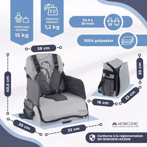 Mobiclinic ®kids, Rehausseur chaise enfant, Monkey, Haute de voyage, 6 à 36 mois, Jusqu’à 15kg, Pliable, Harnais 5 points réglable, Avec rangement, Portable, Bébé 3 Mobiclinic ®kids, Rehausseur chaise enfant, Monkey, Haute de voyage, 6 à 36 mois, Jusqu’à 15kg, Pliable, Harnais 5 points réglable, Avec rangement, Portable, Bébé pas cher