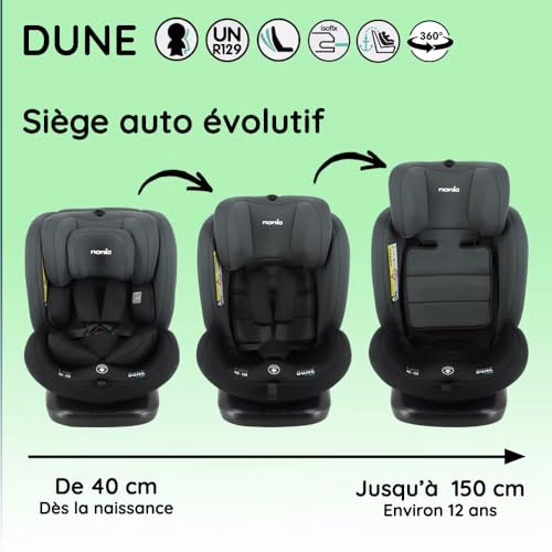 Nania Dune, Siège auto, i-Size, Pivotant 360, évolutif, naissance et jusqu’à 12 ans environ, Groupe 0/1/2/3, 40-150 cm, Siège Auto ISOFIX, Rotation 360, Inclinable, Appui-tête réglable 5 Nania Dune, Siège auto, i-Size, Pivotant 360, évolutif, naissance et jusqu’à 12 ans environ, Groupe 0/1/2/3, 40-150 cm, Siège Auto ISOFIX, Rotation 360, Inclinable, Appui-tête réglable pas cher
