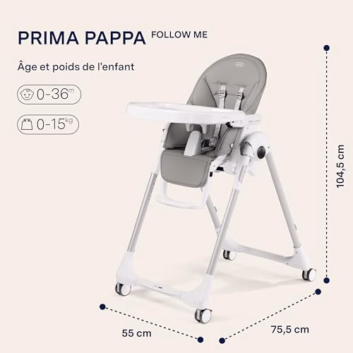Peg Perego Prima Pappa Follow Me, Chaise Haute, Gris (ice) 2 Peg Perego Prima Pappa Follow Me, Chaise Haute, Gris (ice) pas cher